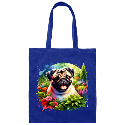 Pug in Garden Canvas Tote Bag