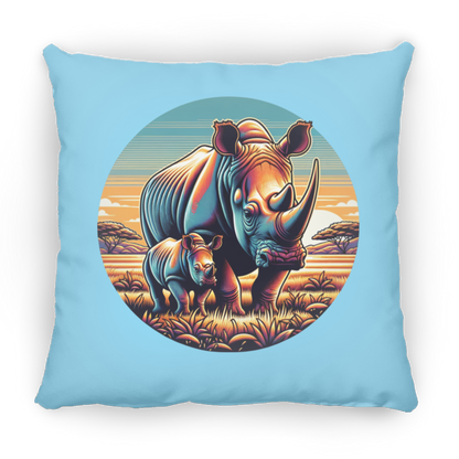 Rhino Mom and Calf Circle Graphic - Pillows