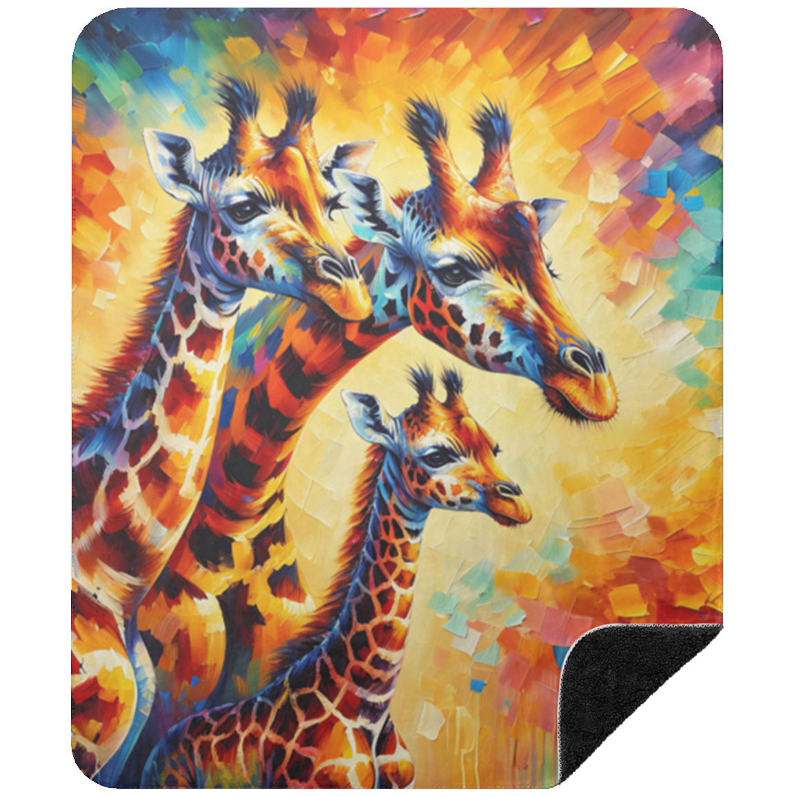 Giraffe Family Portrait Black Sherpa Blankets