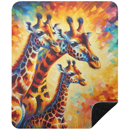 Giraffe Family Portrait Black Sherpa Blankets