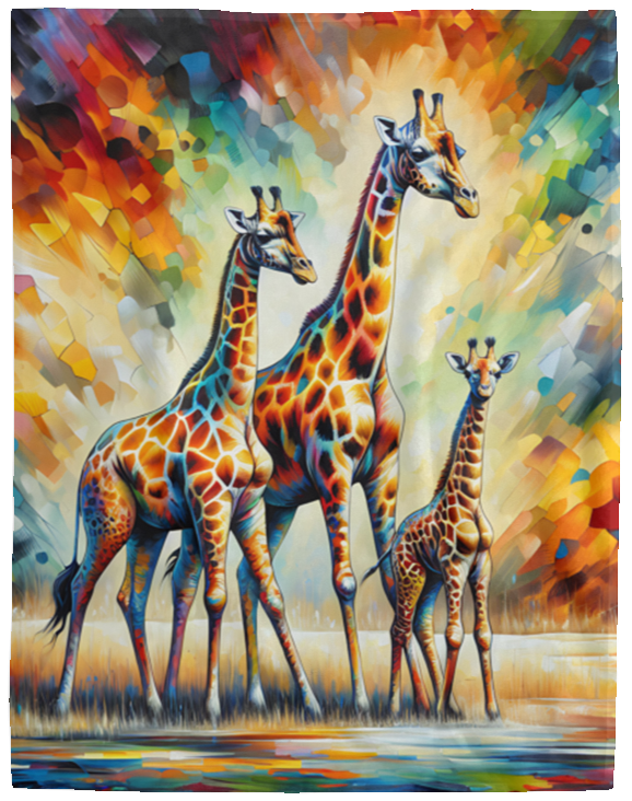 Giraffe Family on Savannah Fleece Blankets