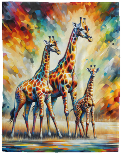 Giraffe Family on Savannah Fleece Blankets