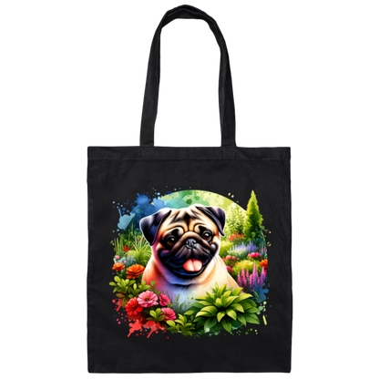 Pug in Garden Canvas Tote Bag