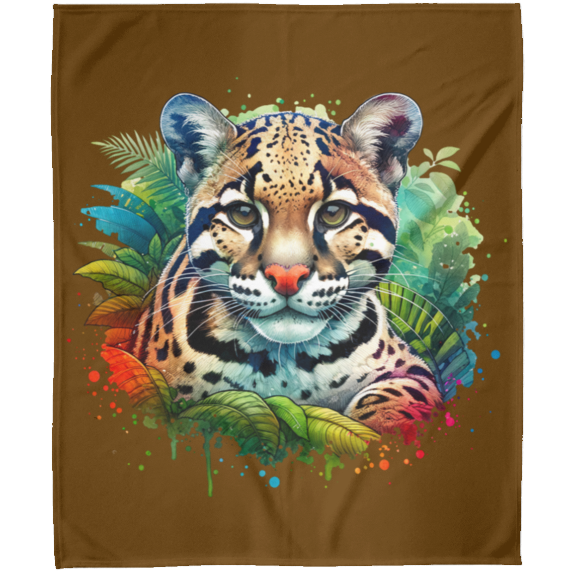 Clouded Leopard Portrait Fleece Blankets