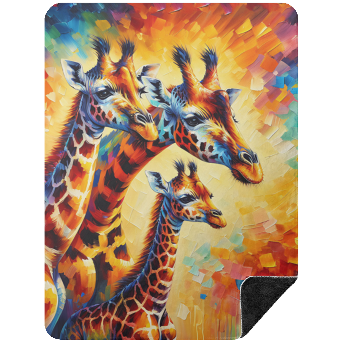 Giraffe Family Portrait Black Sherpa Blankets