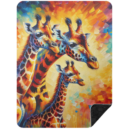 Giraffe Family Portrait Black Sherpa Blankets