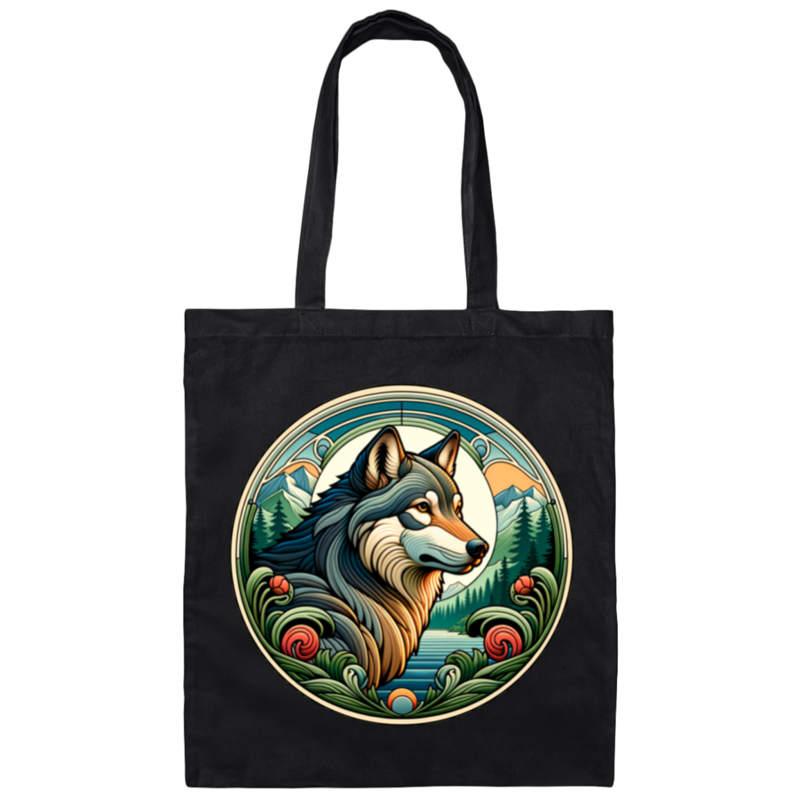 Wolf, Art Nouveau Style Canvas Tote Bag