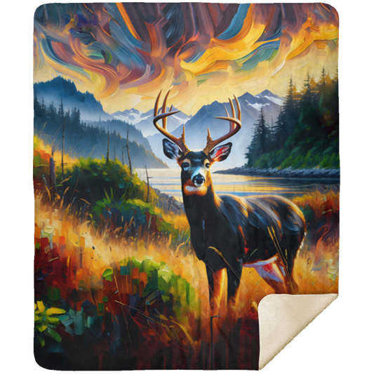 Black Tail Buck in Olympic National Park Premium Sherpa Blankets